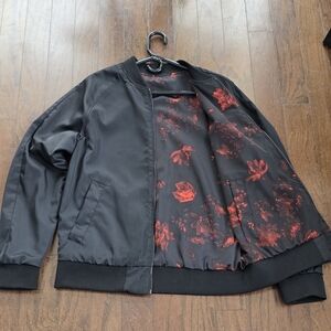 H&M Black Bomber Jacket with Red Floral Lining